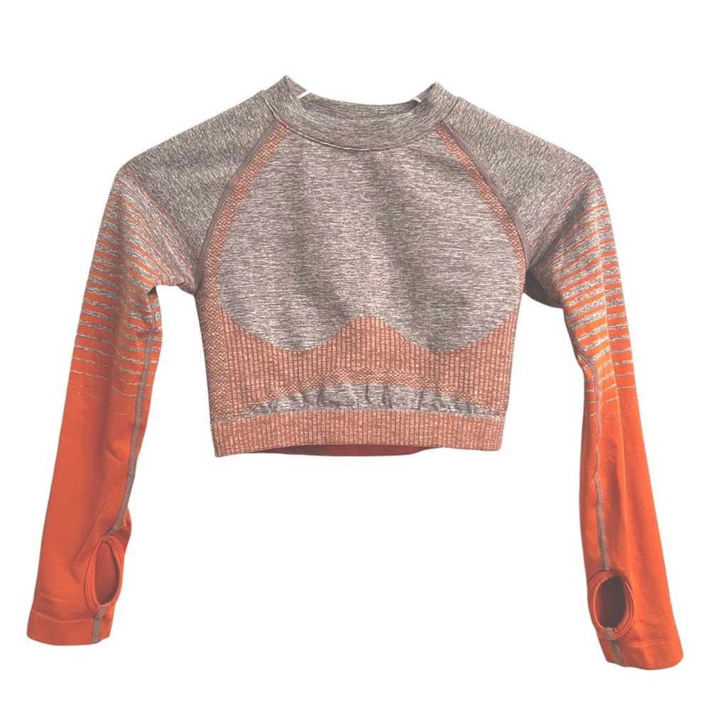 DHgate Heather Gray and Orange Ombré Long Sleeve Activewear Crop Top Size Small - Picture 2 of 6